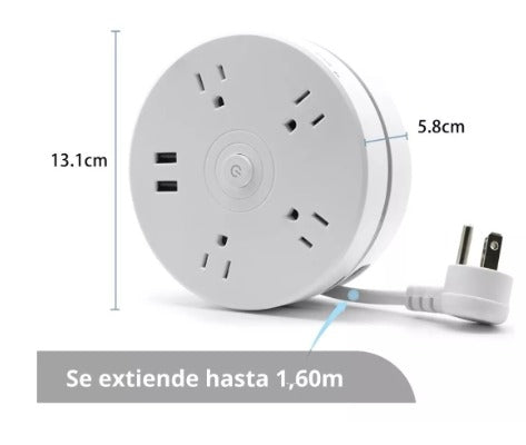 Multitoma Enrollable - Extensión Eléctrica con 4 Salidas AC y 2 USB - MushaShop