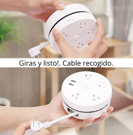 Multitoma Enrollable - Extensión Eléctrica con 4 Salidas AC y 2 USB - MushaShop