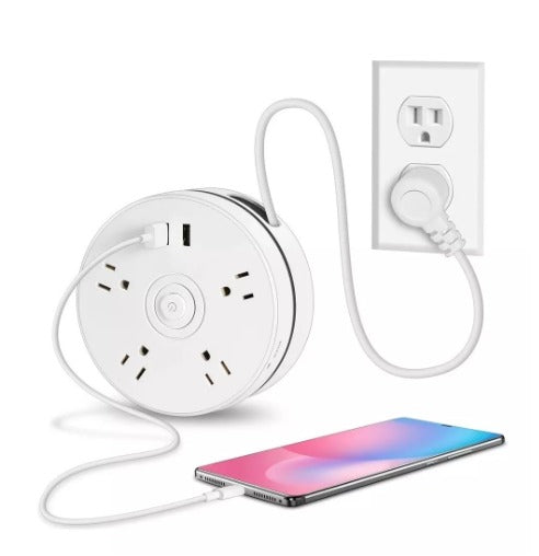 Multitoma Enrollable - Extensión Eléctrica con 4 Salidas AC y 2 USB - MushaShop
