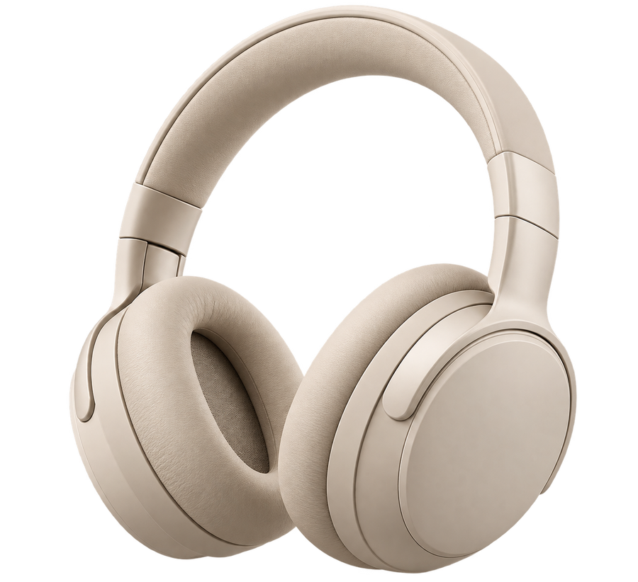 Imagen conceptual de audífonos beige
